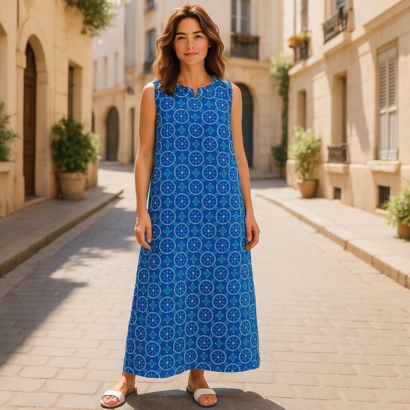Liz C Dresses & Skirts - Liz Claiborne AmeriMark Blue Geometric Sleeveless Maxi Dress NWT Size X-Large